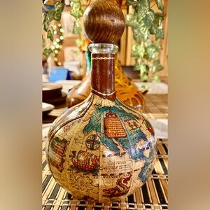 Vintage 1960s Fausto Corduri Leather Wrapped Old World Map Decanter